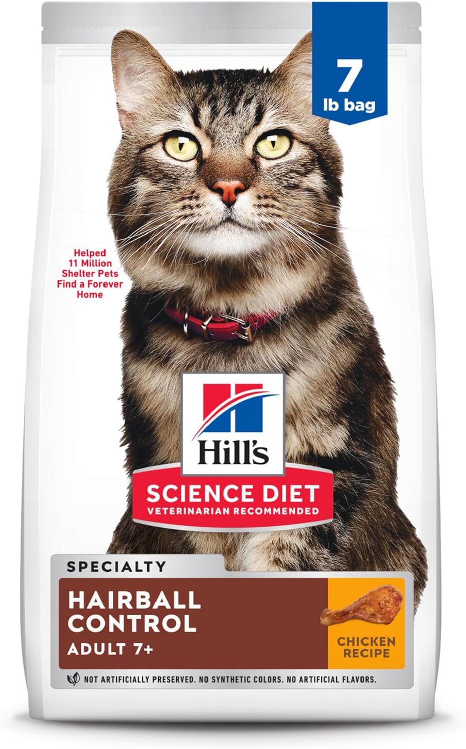 Hill's Science Diet Senior 7+ Hairball Control Chicken Recipe Dry Cat Food, 7 lbs.