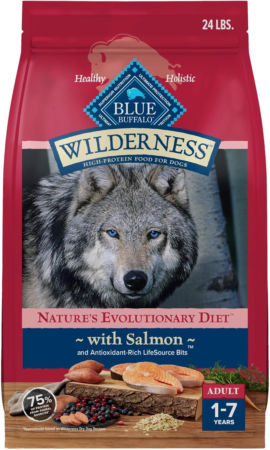 Blue Buffalo Wilderness Adult High-Protein Dry Dog Food Natural Salmon WITH WHOLESOME GRAINS