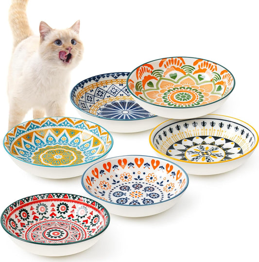 Cat Food Bowl Set,5.5in Ceramic Cat Food Dishes for Indoor Cats, 6 Colorful Wide Shallow Cat Bowls\/Dishes for Food and Water for Cats and Dogs- Microwave Dishwasher Safe