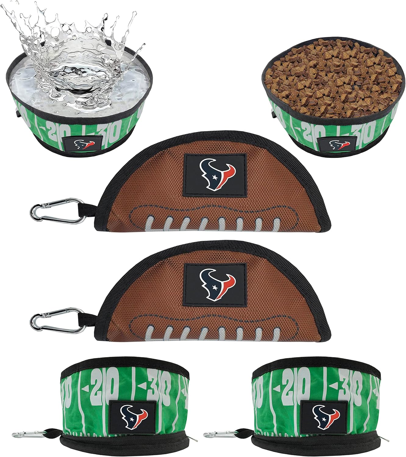 NFL Houston Texans Pets First Collapsible Dog Travel Bowl Set, 2 Pack Food and Water Bowls for Dogs, Best Portable & Lightweight Leak-Proof Dog Bowls for Travel