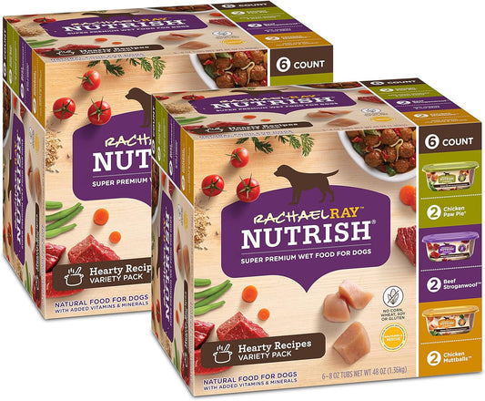 Rachael Ray Nutrish Premium Natural Wet Dog Food, Hearty Recipes Variety Pack, 8 Ounce Tub (Pack of 12)