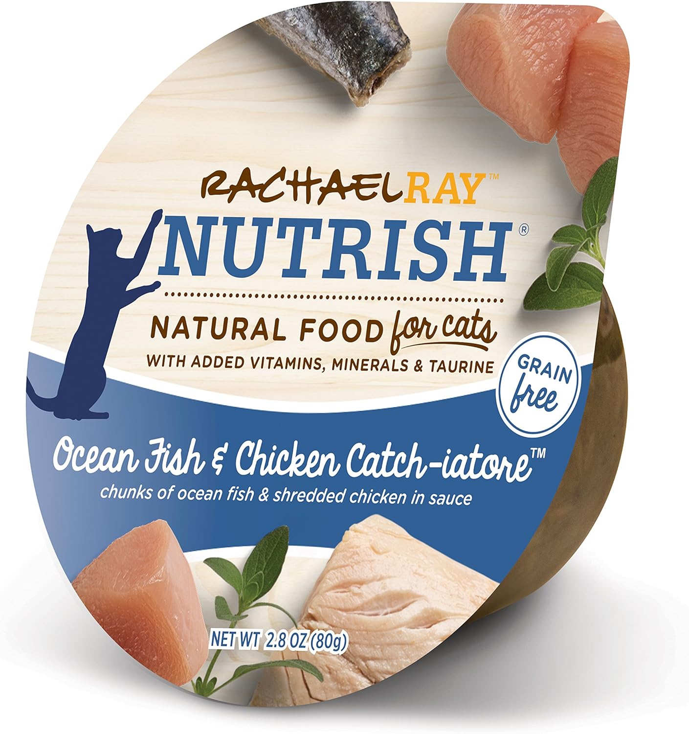 Rachael Ray Nutrish Natural Wet Cat Food, Ocean Fish & Chicken Catch-iatore Recipe, 2.8 Ounce Cup, Grain Free