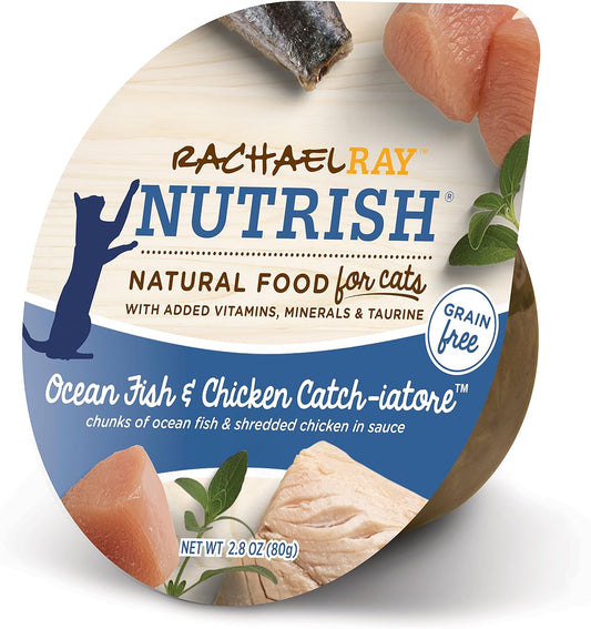 Rachael Ray Nutrish Natural Wet Cat Food, Ocean Fish & Chicken Catch-iatore Recipe, 2.8 Ounce Cup, Grain Free