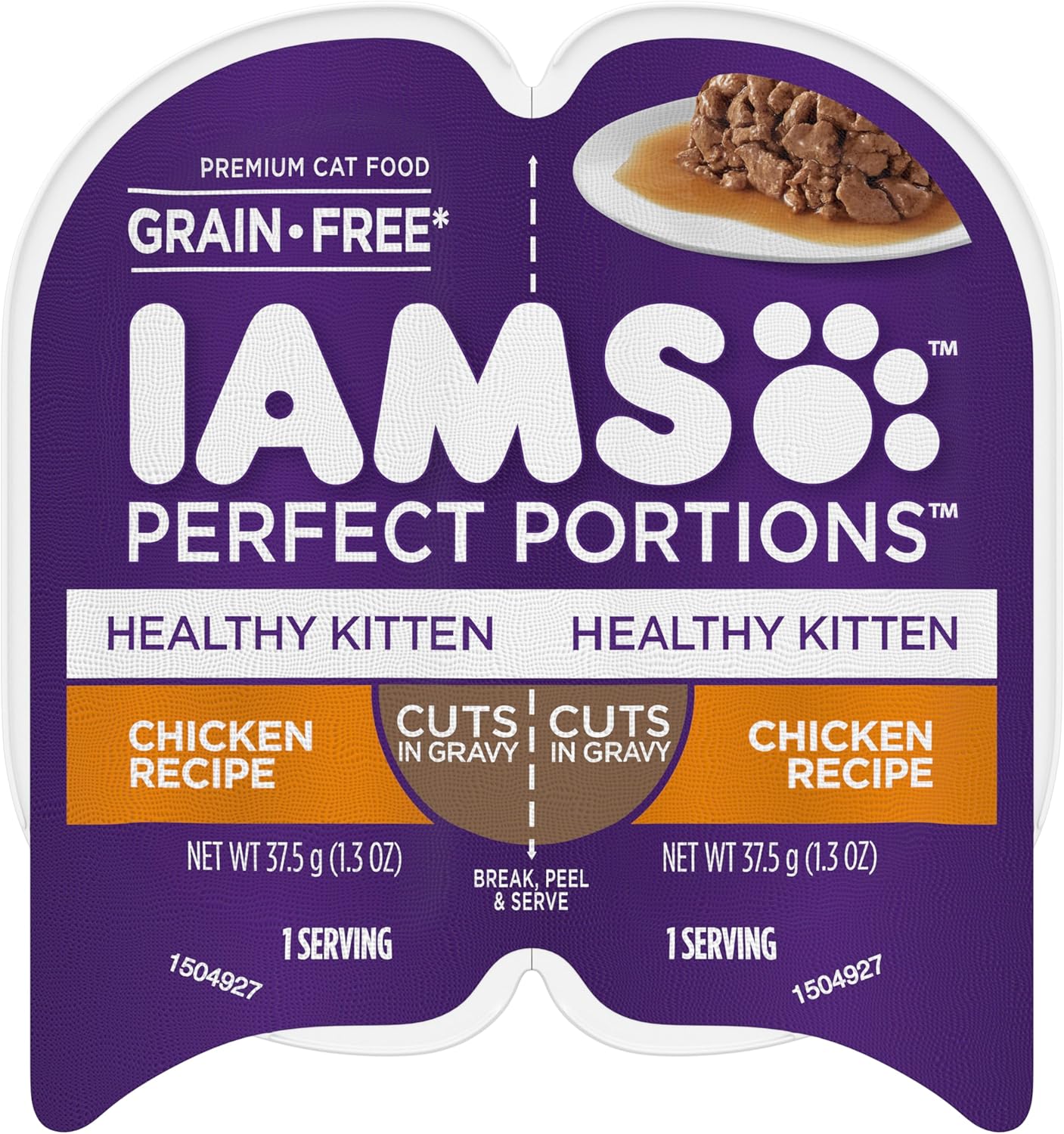 IAMS Perfect Portions Healthy Kitten Wet Cat Food Cuts in Gravy Chicken Recipe, 2.6 oz. Easy Peel Twin-Pack Trays (24 Count, 48 Servings)