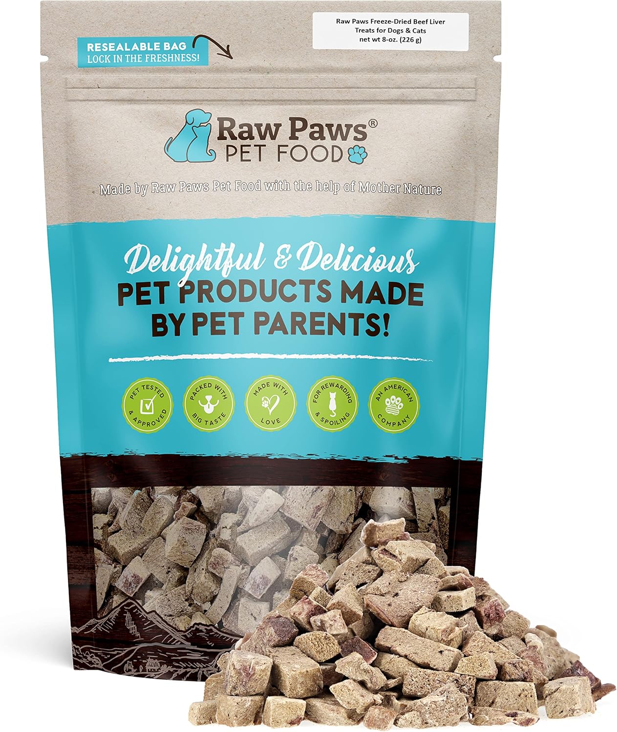 Raw Paws Freeze-Dried Beef Liver Treats for Dogs & Cat, 8-oz - Made in USA - Liver Treats for Dogs - Liver Treats for Cats - Liver Bites - Small Beef Liver Dog Treats Training - Diabetic Dog Treats