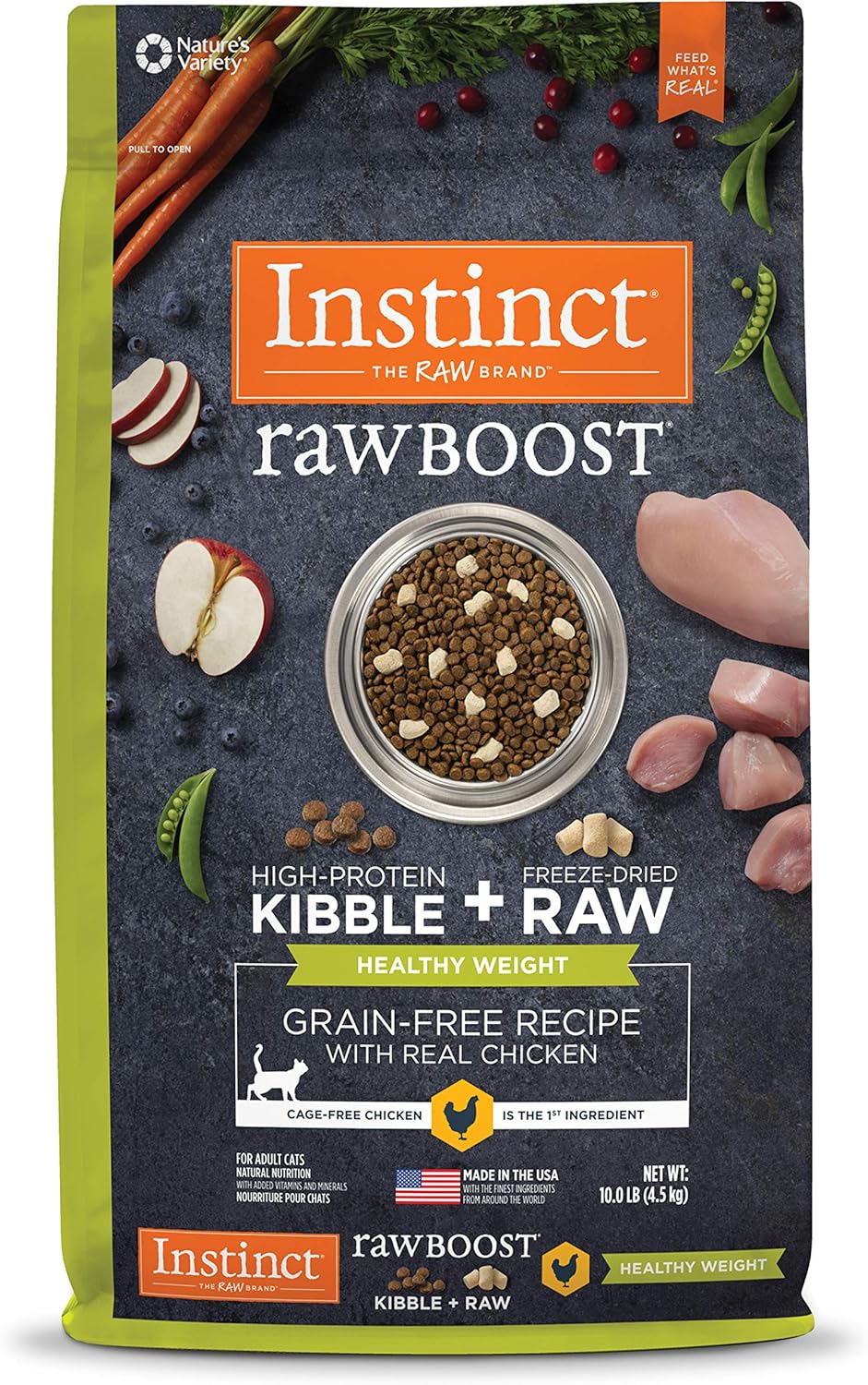 Instinct Raw Boost Healthy Weight Grain Free Recipe with Real Chicken Natural Dry Cat Food, 10 lb. Bag