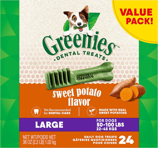 Greenies Large Natural Dog Dental Treats, Sweet Potato Flavor, 36 oz. Pack (24 Treats)