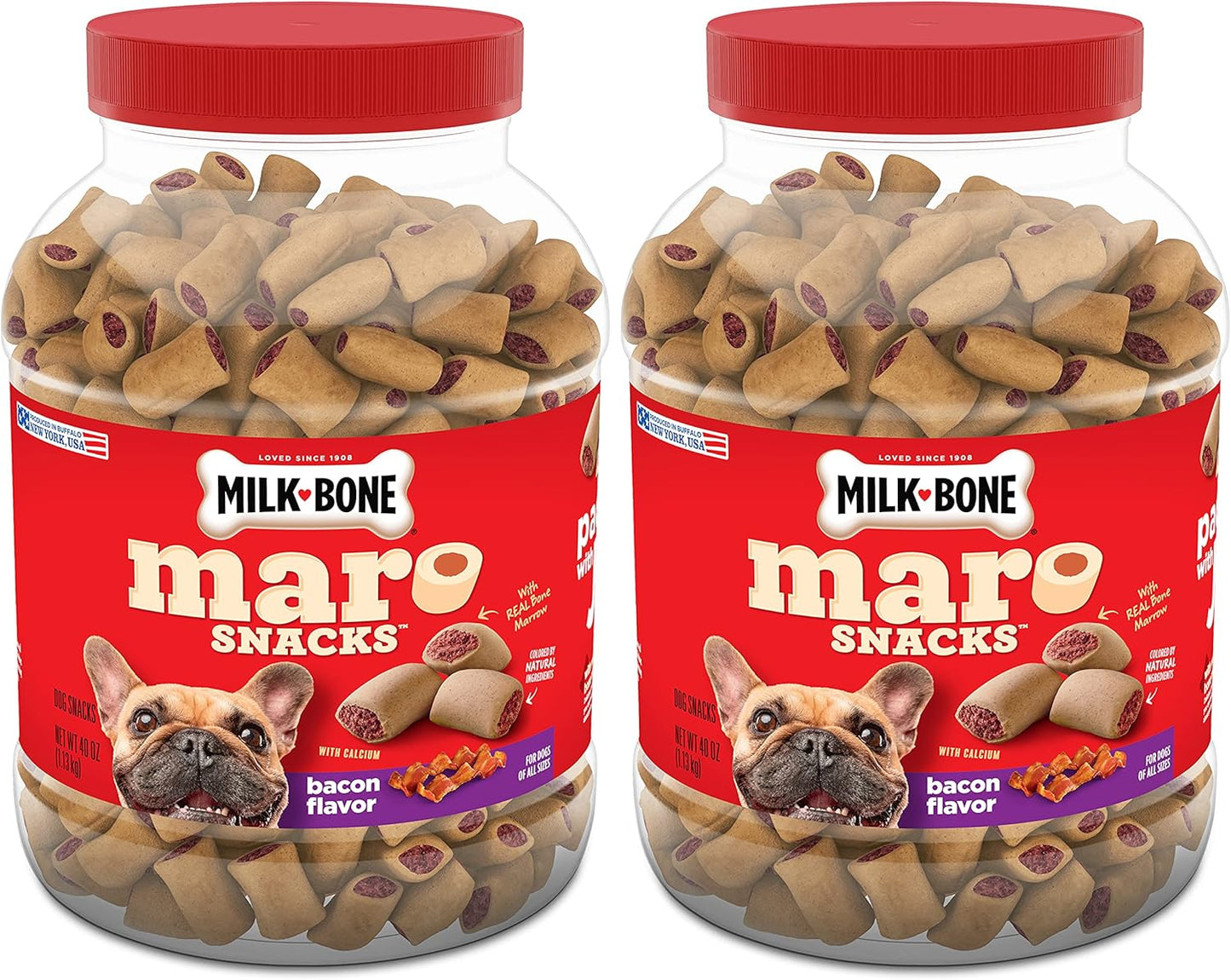 Milk-Bone MaroSnacks Dog Treats, Bacon Flavor with Real Bone Marrow and Calcium, 40 Ounce (Pack of 2)