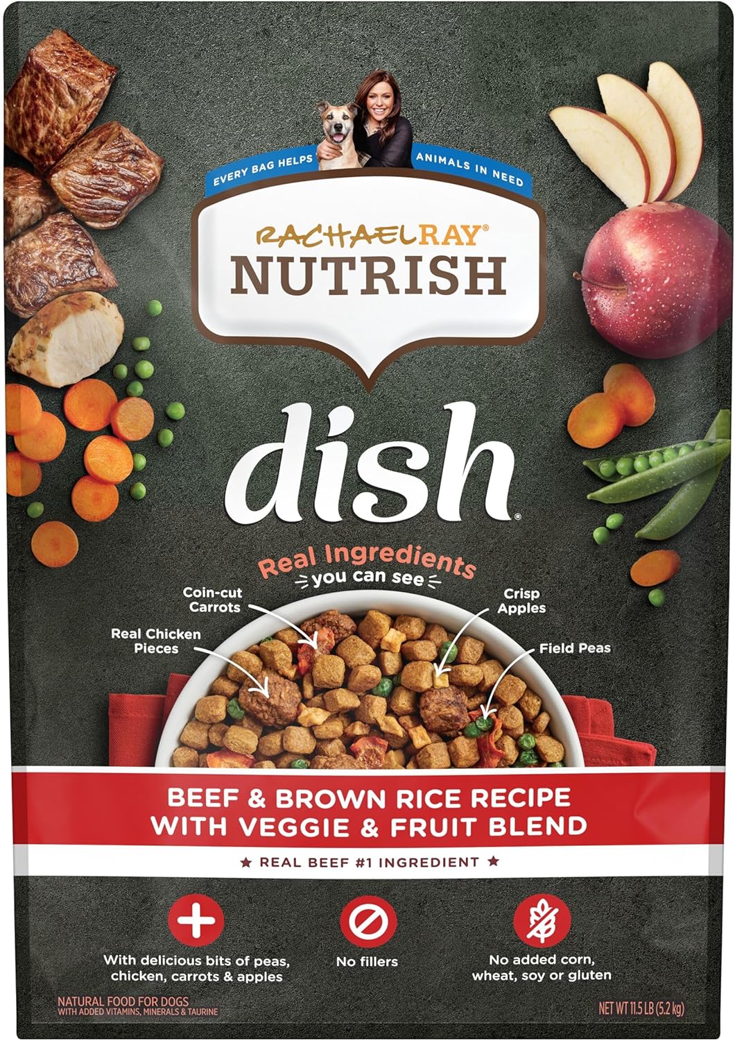 Nutrish Rachael Ray Dish Premium Natural Dry Dog Food, Beef & Brown Rice Recipe with Veggies, Fruit & Chicken, 11.5 Pound Bag