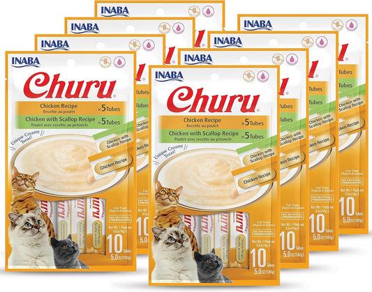 INABA Churu Cat Treats, Grain-Free, Lickable, Squeezable Creamy Purée Cat Treat\/Topper with Vitamin E & Taurine, 0.5 Ounces Each Tube, 80 Tube Variety Box