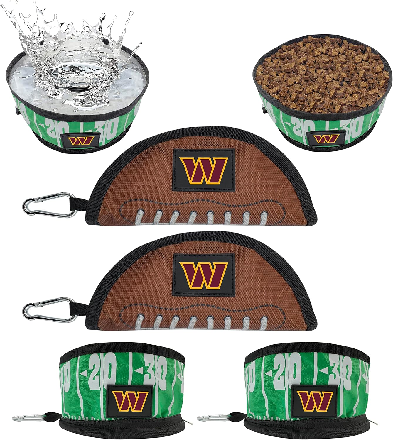 NFL Washington Commanders Pets First Collapsible Dog Travel Bowl Set, 2 Pack Food and Water Bowls for Dogs, Best Portable & Lightweight Leak-Proof Dog Bowls for Travel