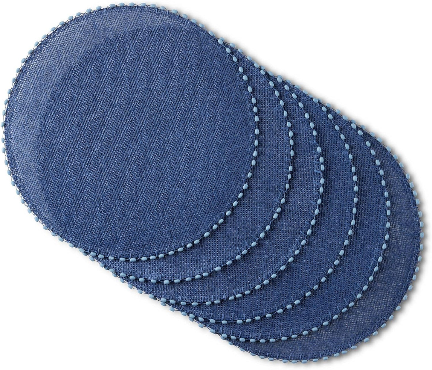 Martha Stewart Woven Water Resistant Lindos Placemat Set 6-Pack, 15" Round, Navy Blue