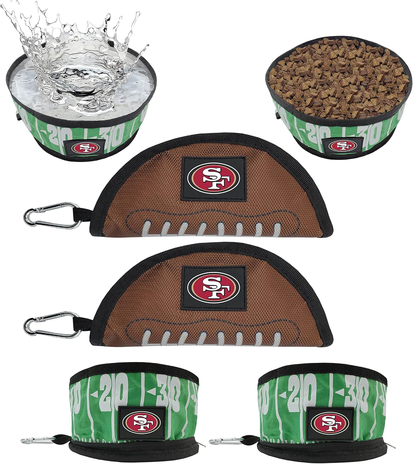 NFL SAN Francisco 49ERS Pets First Collapsible Dog Travel Bowl Set, 2 Pack Food and Water Bowls for Dogs, Best Portable & Lightweight Leak-Proof Dog Bowls for Travel