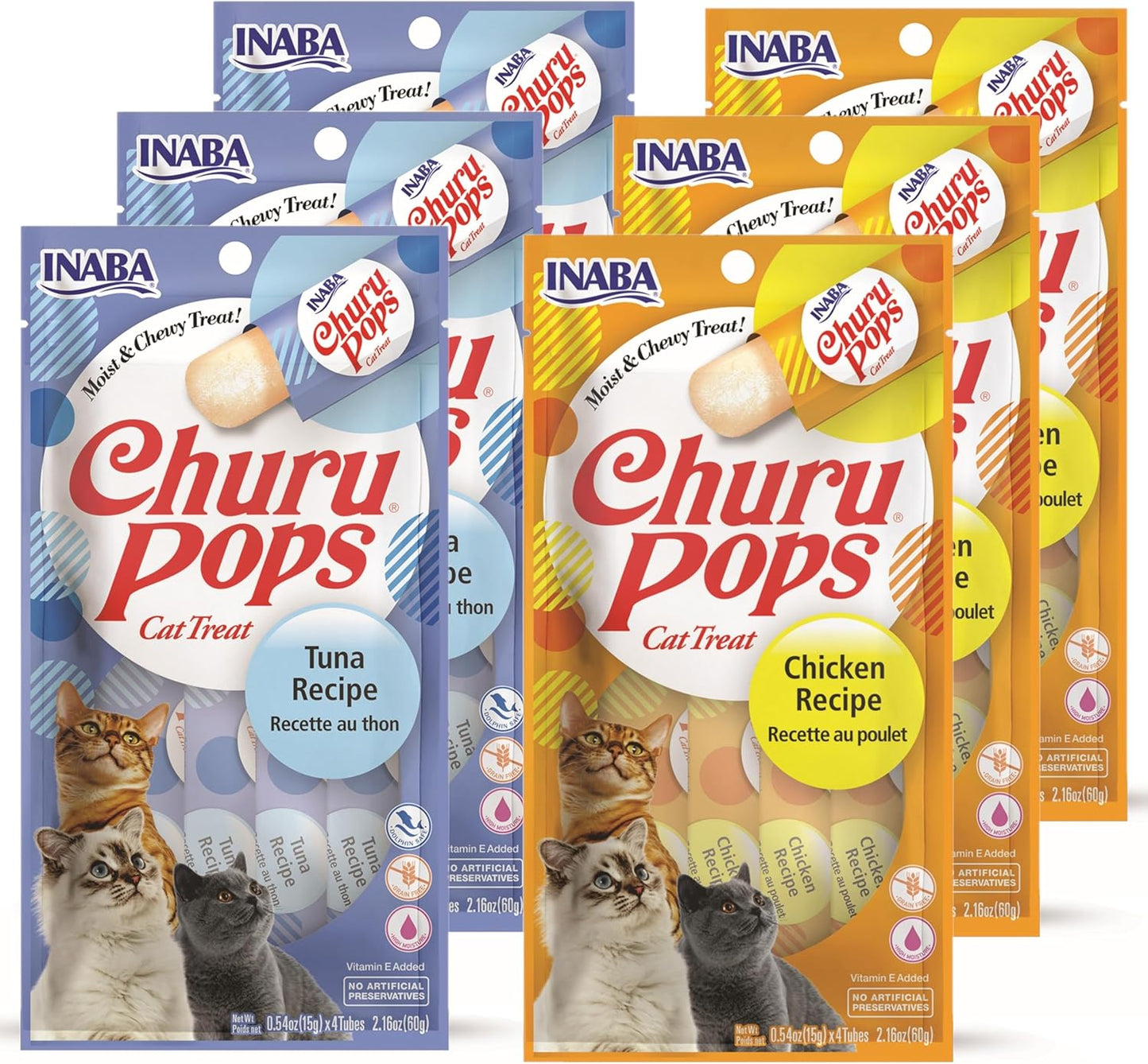 INABA Churu Pops Moist and Chewy Cat Treat 2 Flavor Variety Pack 24 Tubes