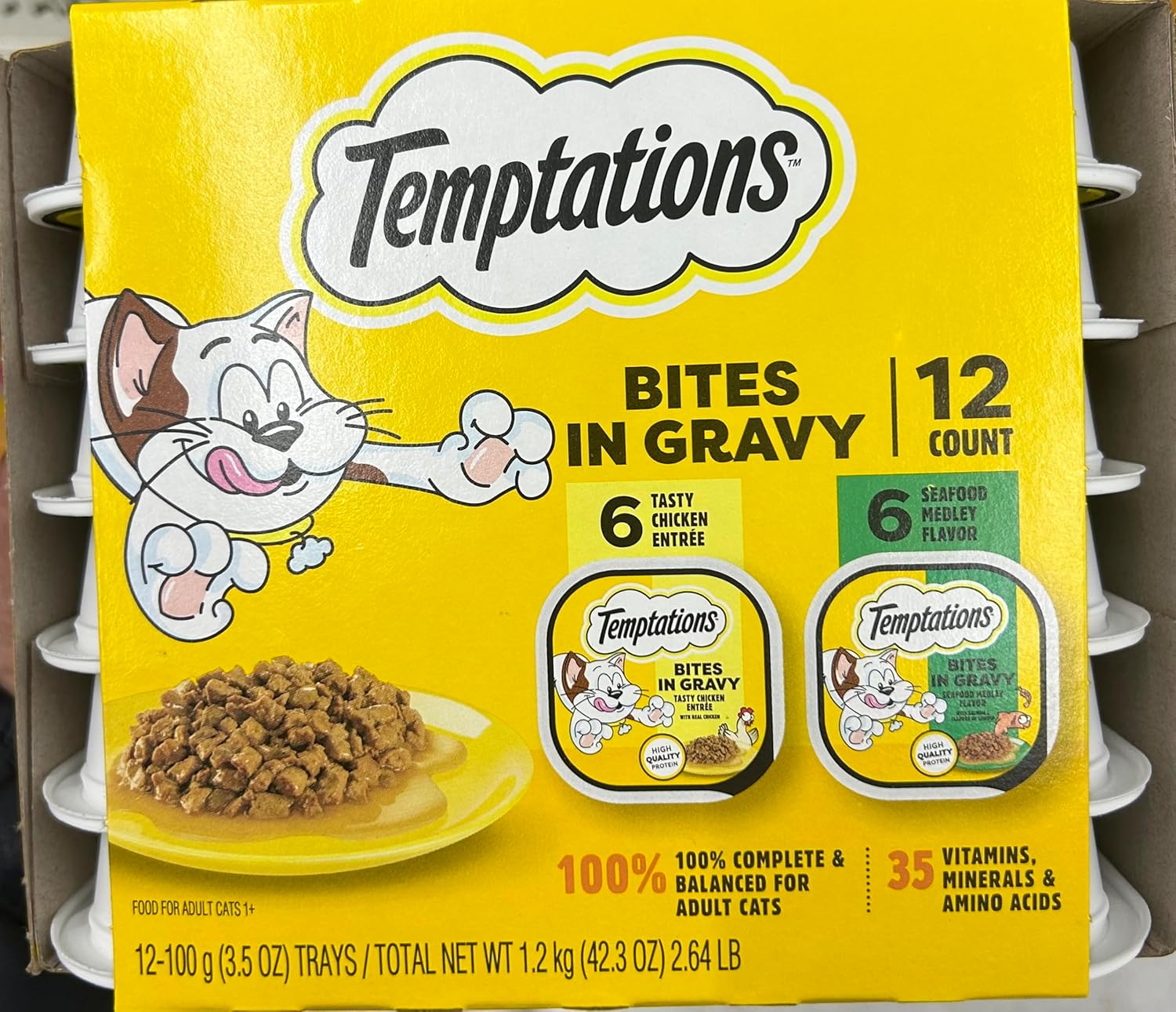 Temptations Cuts in Gravy Wet Cat Food Variety Pack, 3.5 Oz Tray (Pack of 12)