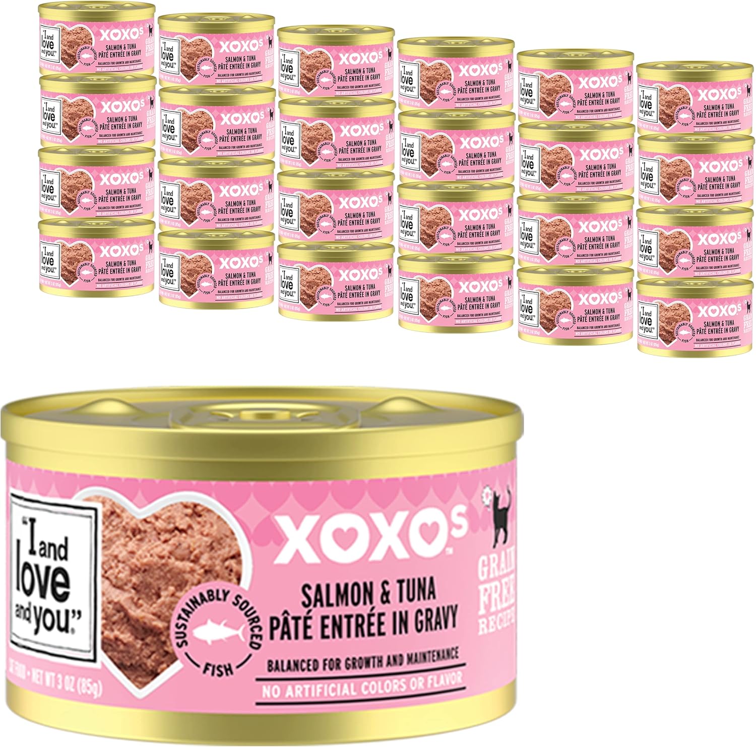 I and love and you XOXOs Wet Cat Food - Salmon + Tuna Pâté - Grain Free, Filler Free, 3oz Pack of 24 Cans