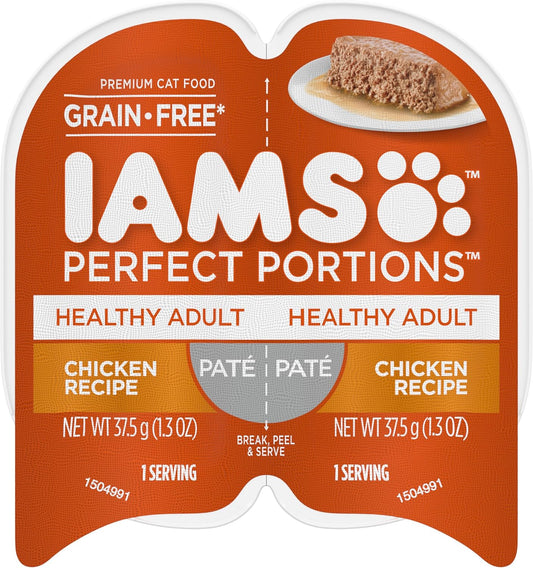 IAMS Perfect Portions Healthy Adult Wet Cat Food with Chicken Recipe, Easy Peel Twin-Pack Trays, Pack of 24 (48 Total Servings)