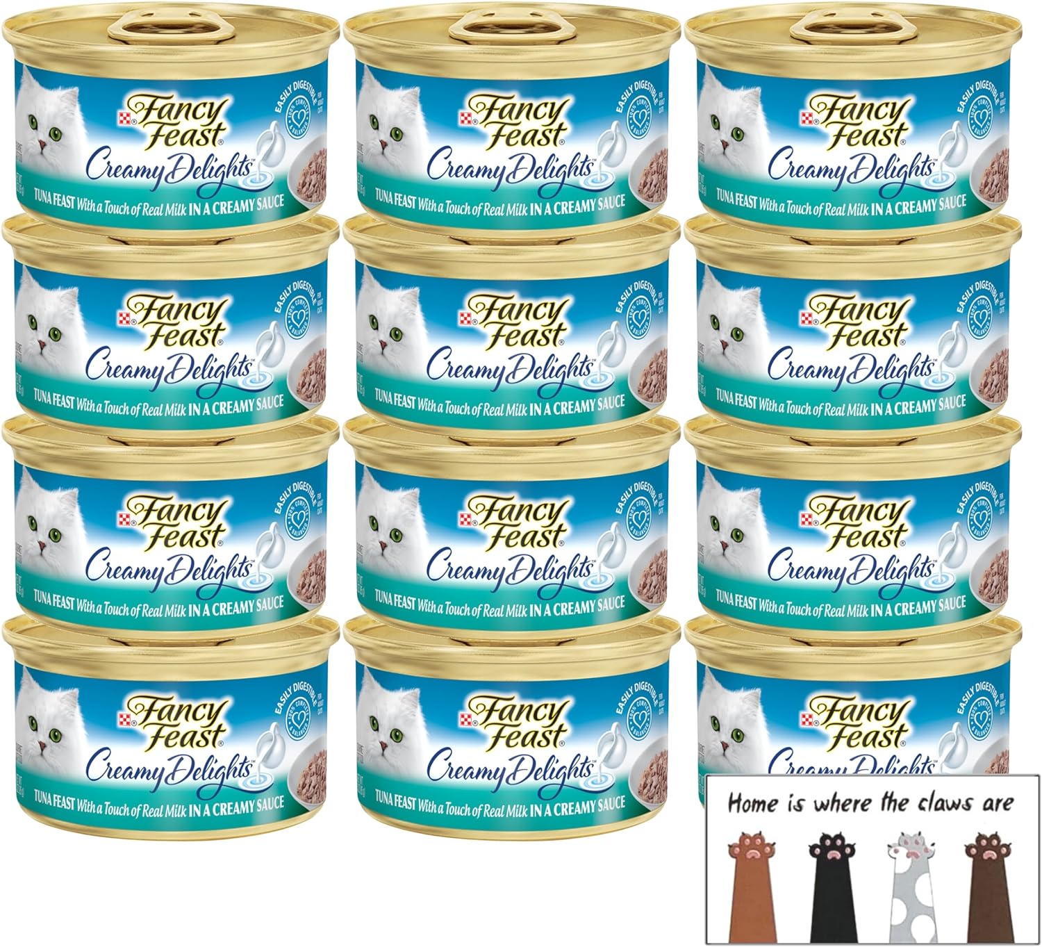 Fancy Feast Gourmet Wet Cat Food Creamy Delights, 12 cans (Tuna) + TDP Sticker