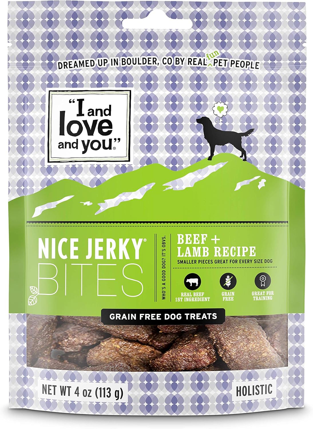 I AND LOVE AND YOU Nice Jerky Bites - Beef + Lamb - Grain Free, Real Beef, Training Treat, Chewy Dog Treats, Filler Free, 4oz (Pack of 6)