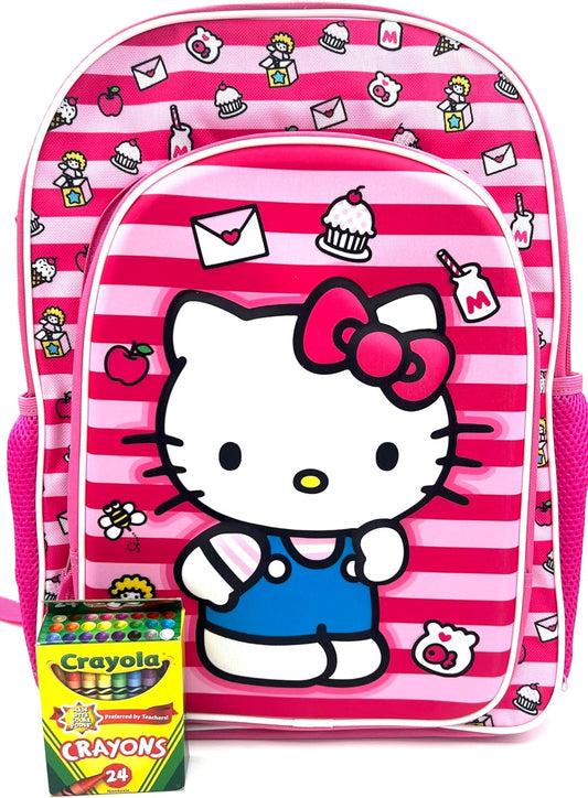 Fast Forward Hello Kitty 16" Backpack with Molded Front Pocket and Printed Straps with 24Pk Crayons for Girls - Perfect for Any Occasion!