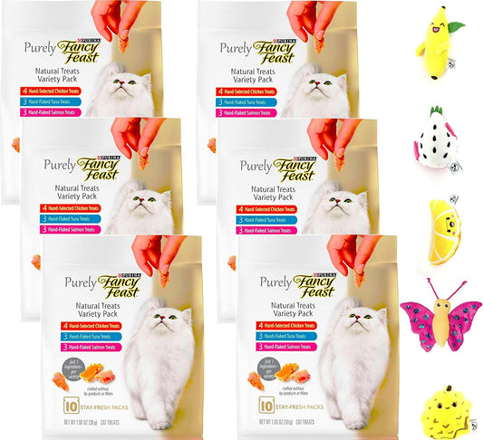 Aurora Pet Bundle Pack (6) FF Purely Natural Variety Cat Treats (1.06-oz Each) with AuroraPet Catnip Toy (Assorted)