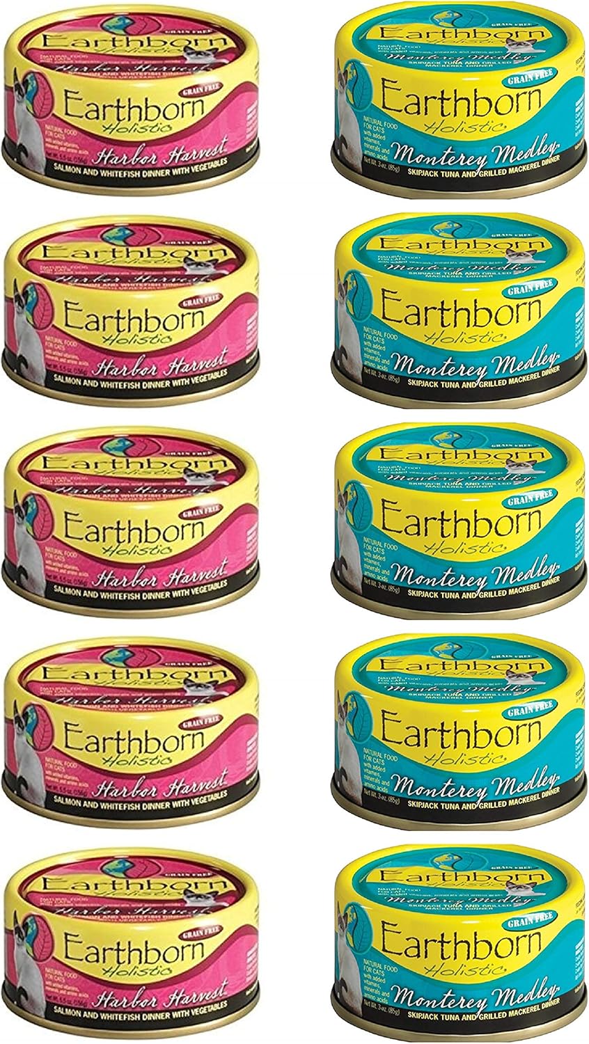 Earthborn Holistic Grain Free Cat Food in 2 Flavors: (5) Harbor Harvest and (5) Monterey Medley (10 Cans Total, 3 Ounces Each)