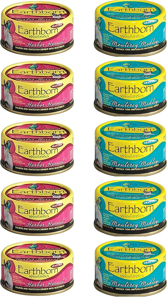 Earthborn Holistic Grain Free Cat Food in 2 Flavors: (5) Harbor Harvest and (5) Monterey Medley (10 Cans Total, 3 Ounces Each)