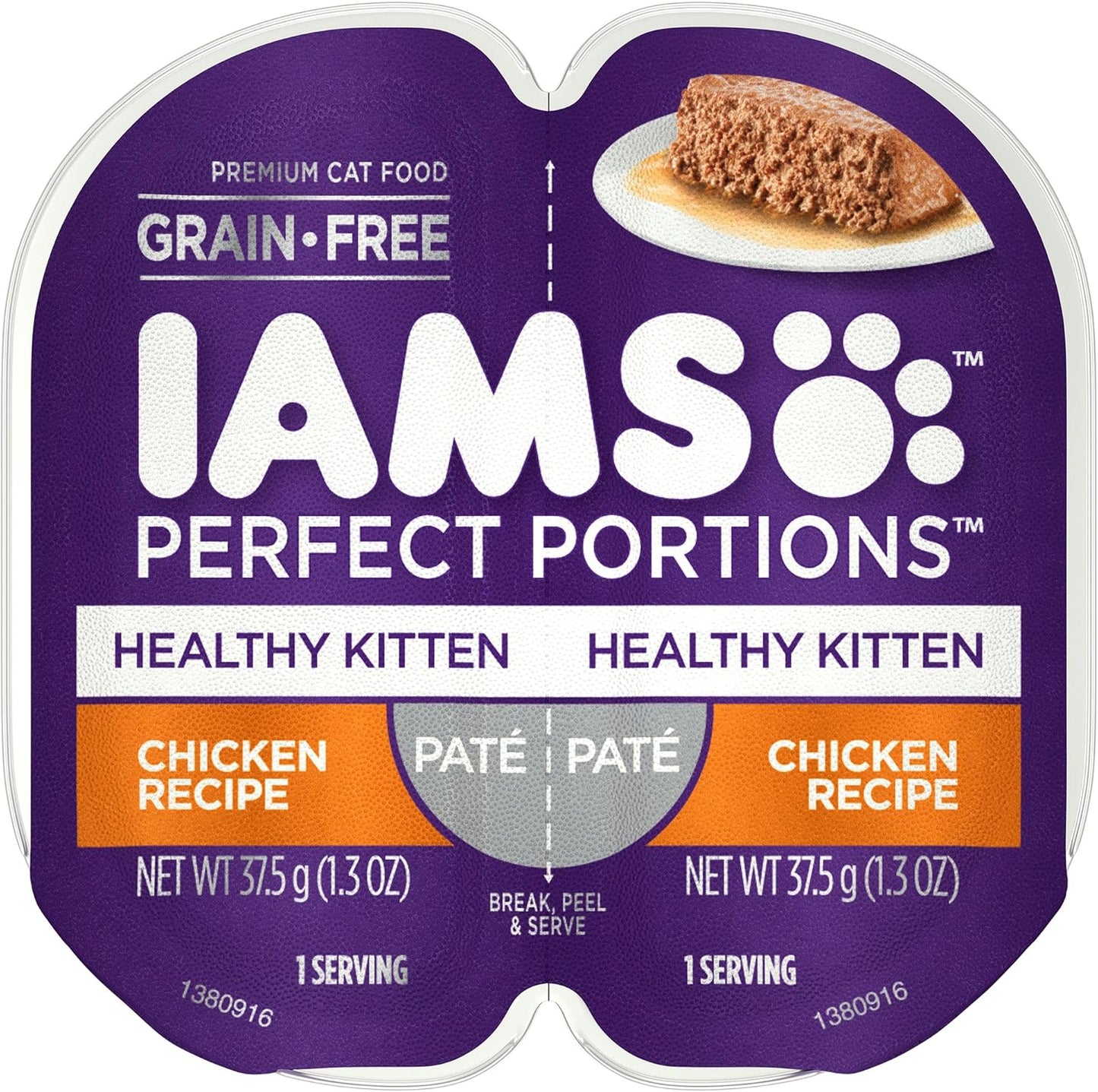 IAMS Perfect Portions Healthy Kitten Wet Cat Food with Chicken Recipe, Easy Peel Twin-Pack Trays, Pack of 24 (48 Total Servings)