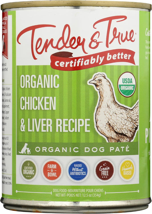 Tender & True 854010 Organic Chicken & Liver Recipe 12.5 Oz Canned Dog Food (Case Of 12), One Size