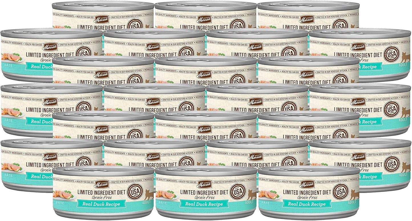 Merrick Limited Ingredient Grain Free Wet Cat Food Pate, Real Duck Recipe, For Adult Cats of All Breed Sizes, Cat Food for Cats with Food Sensitivities, 5 OZ Can (Pack of 24)