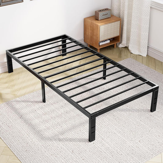 DUMOS Twin Size Bed Frame - Metal Platform Bed Frame Mattress Foundation with Steel Slat Support, No Box Spring Needed, Storage Space Under Frame, Easy Assembly, Black