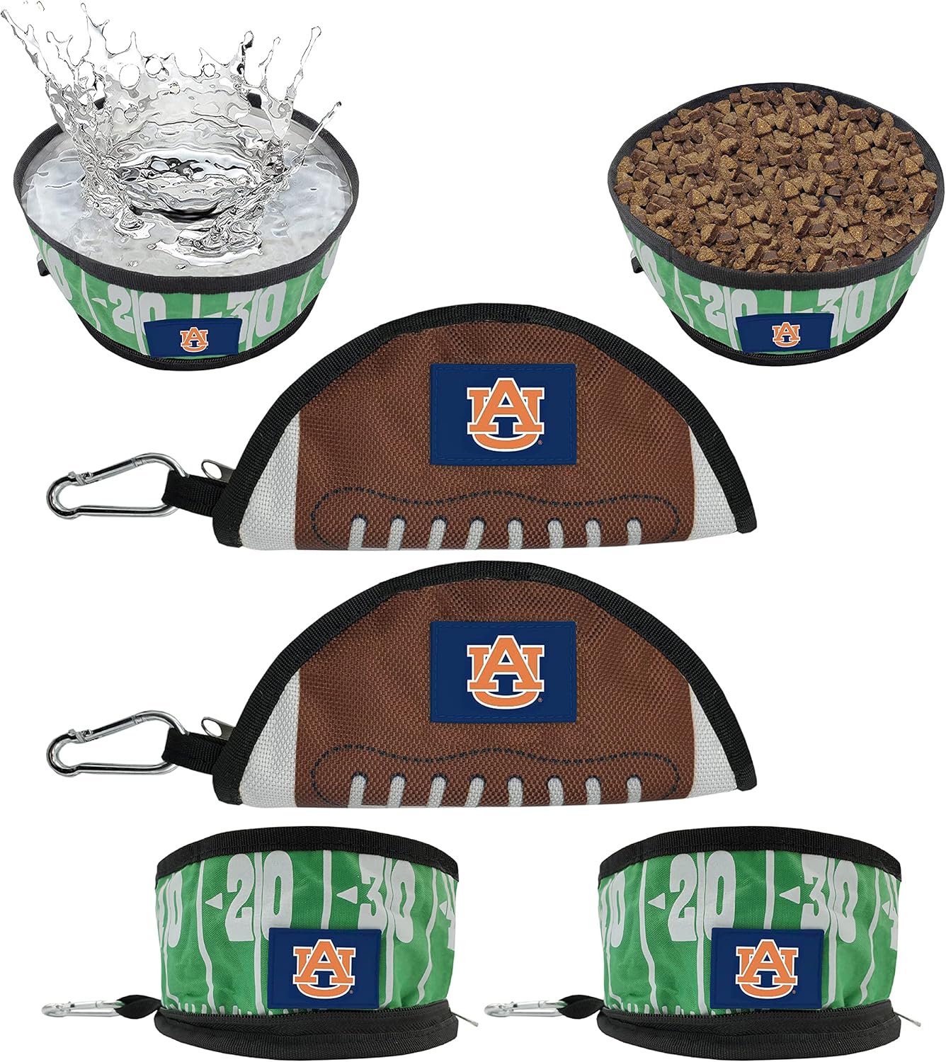 NCAA Auburn Tigers Pets First Collapsible Dog Travel Bowl Set, 2 Pack Food and Water Bowls for Dogs, Best Portable & Lightweight Leak-Proof Dog Bowls for Travel