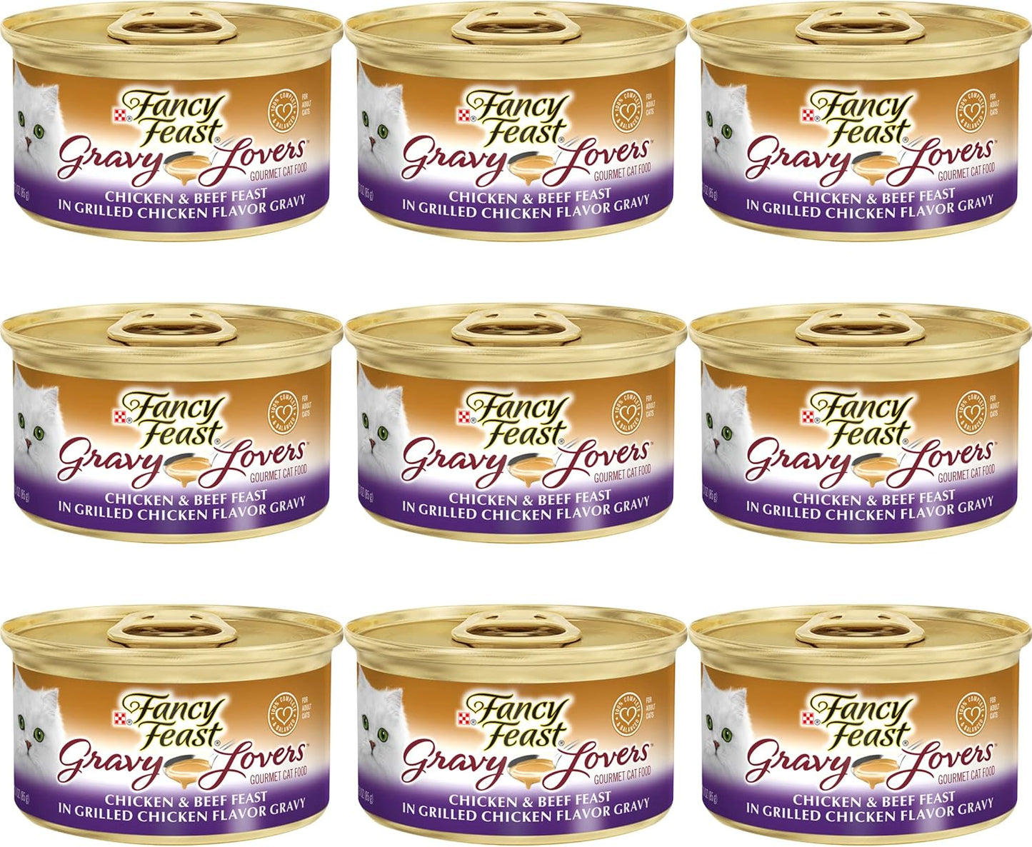 Fancy Feast Gravy Lovers Wet Cat Food (Pack of 12) | Gravy Lovers Chicken & Beef Feast in Grilled Chicken Flavor Gravy Dry Cat Food 3 Oz. (12 cans)