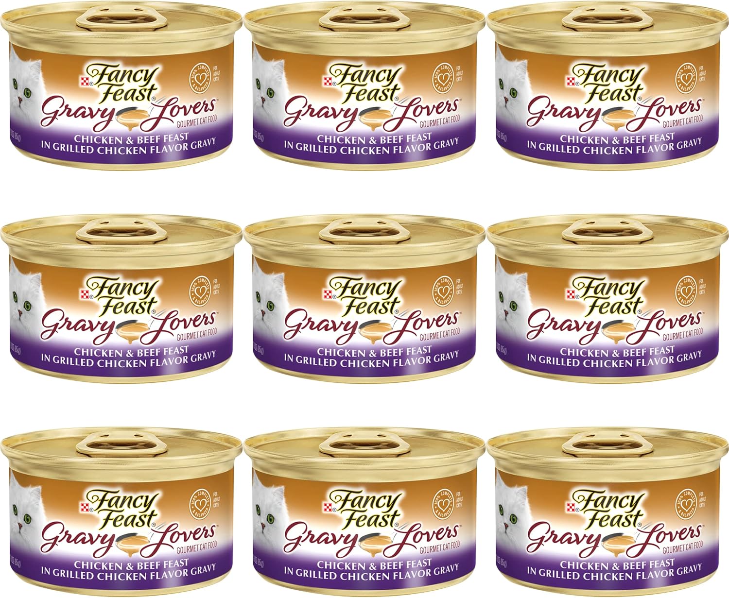 Fancy Feast Gravy Lovers Wet Cat Food (Pack of 12) | Gravy Lovers Chicken & Beef Feast in Grilled Chicken Flavor Gravy Dry Cat Food 3 Oz. (12 cans)