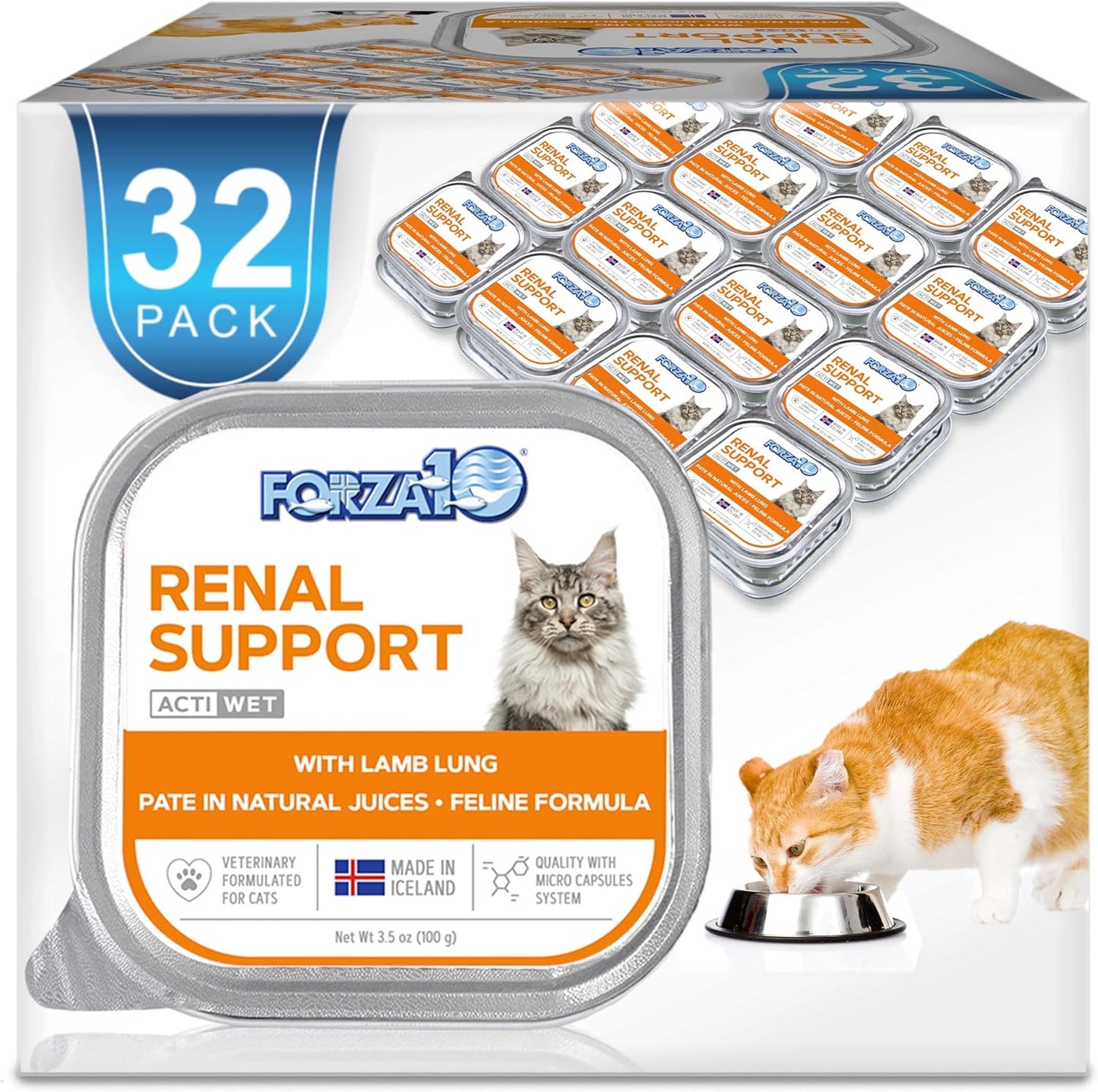 Forza10 Wet Renal Cat Food, Kidney Care Cat Food with Lamb, 3.5 Ounce Can Kidney Support for Cats Wet Food and Renal Health Canned Cat Food, 32 Pack Wet Cat Food