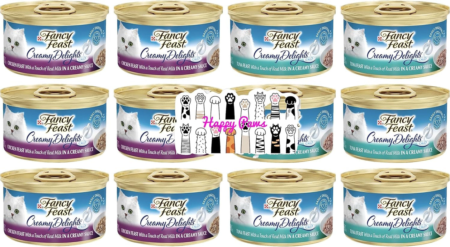 Creamy Delights Wet Cat Food Variety Pack,6 Chicken Feast & 6 Tuna Feast with A Touch of Real Milk, Case of 12 (3OZ Each)