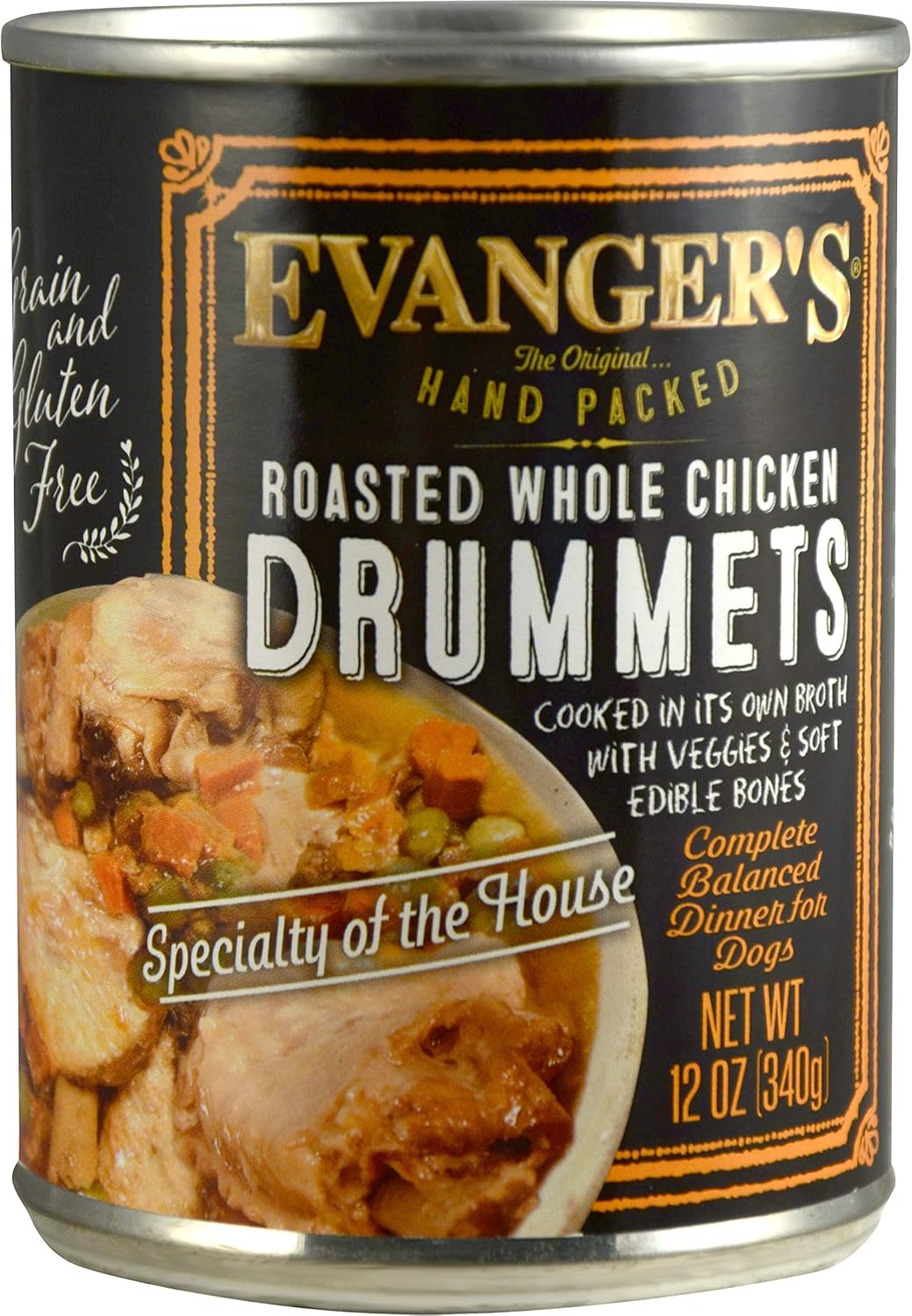 Evanger's Hand Packed Roasted Chicken Drummet Dinner for Dogs - 12, 12 oz Cans