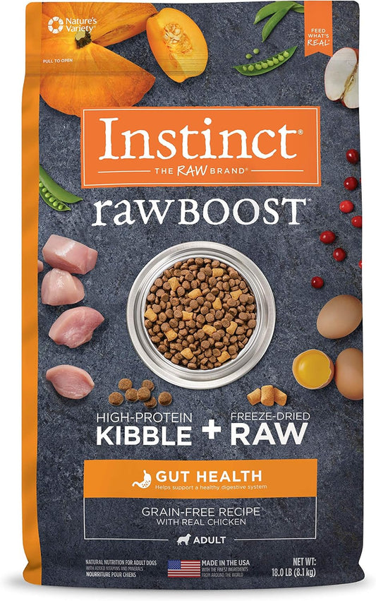 Instinct Raw Boost Gut Health Grain Free Recipe with Real Chicken Natural Dry Dog Food by Nature's Variety, 18 lb. Bag