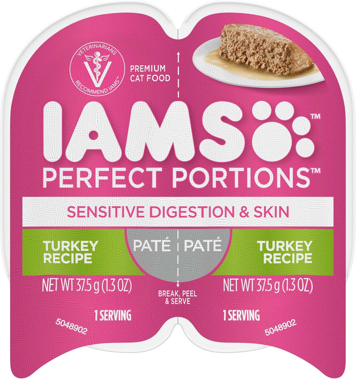 Iams Perfect Portions Sensitive Digestion & Skin Adult Wet Cat Food Paté, Turkey Recipe, 2.6 oz. Easy Peel Twin-Pack Trays (24 Count, 48 Servings)