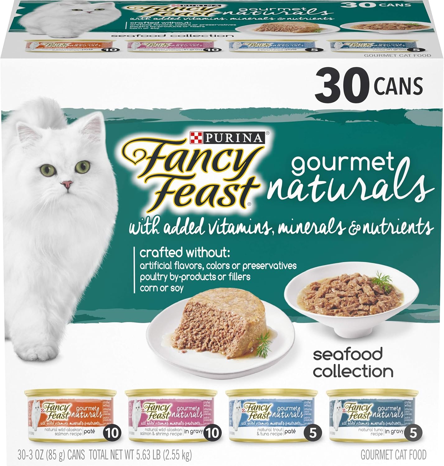 Purina Fancy Feast Wet Cat Food Variety Pack Gourmet Naturals Seafood - (Pack of 30) 3 oz. Cans