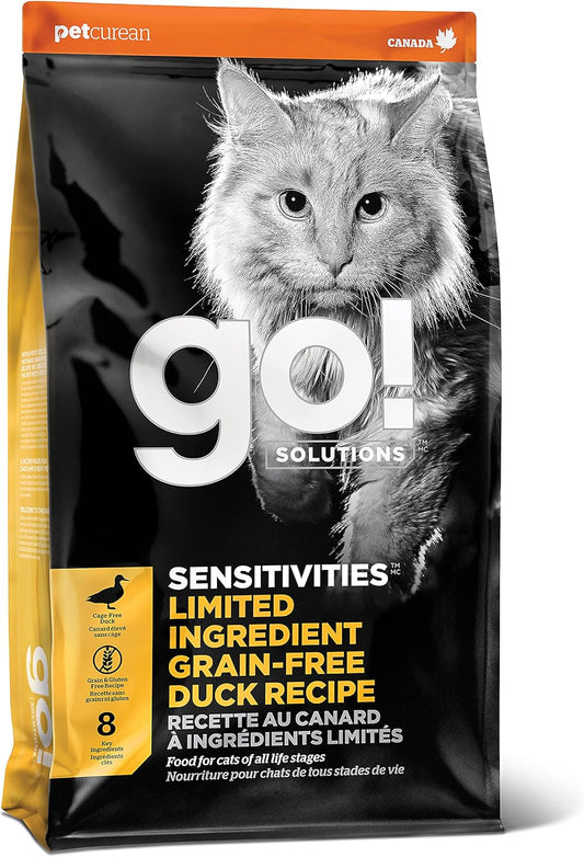 Go! Solutions Sensitivities Limited Ingredient, Grain-Free Dry Cat Food, Duck Recipe for Sensitive Stomach, 8 lb Bag