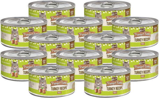 Merrick Purrfect Bistro Canned Wet Cat Food, Turkey Recipe Pâté, Grain Free Natural Cat Food with Added Vitamins & Minerals for All Life Stages, 3 OZ Can (Pack of 12)