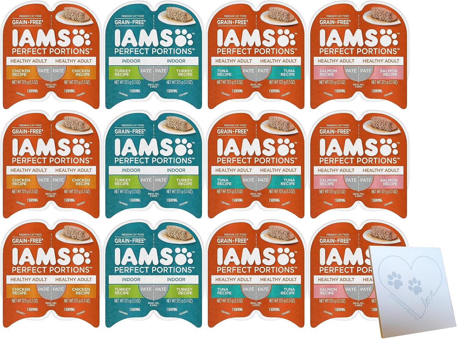 Iam's Perfect Portions Grain-Free Variety Pack - All Four Flavors: Chicken, Turkey, Salmon, and Tuna (12 Cans, 24 Servings)