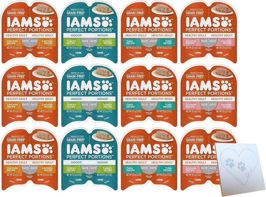 Iam's Perfect Portions Grain-Free Variety Pack - All Four Flavors: Chicken, Turkey, Salmon, and Tuna (12 Cans, 24 Servings)