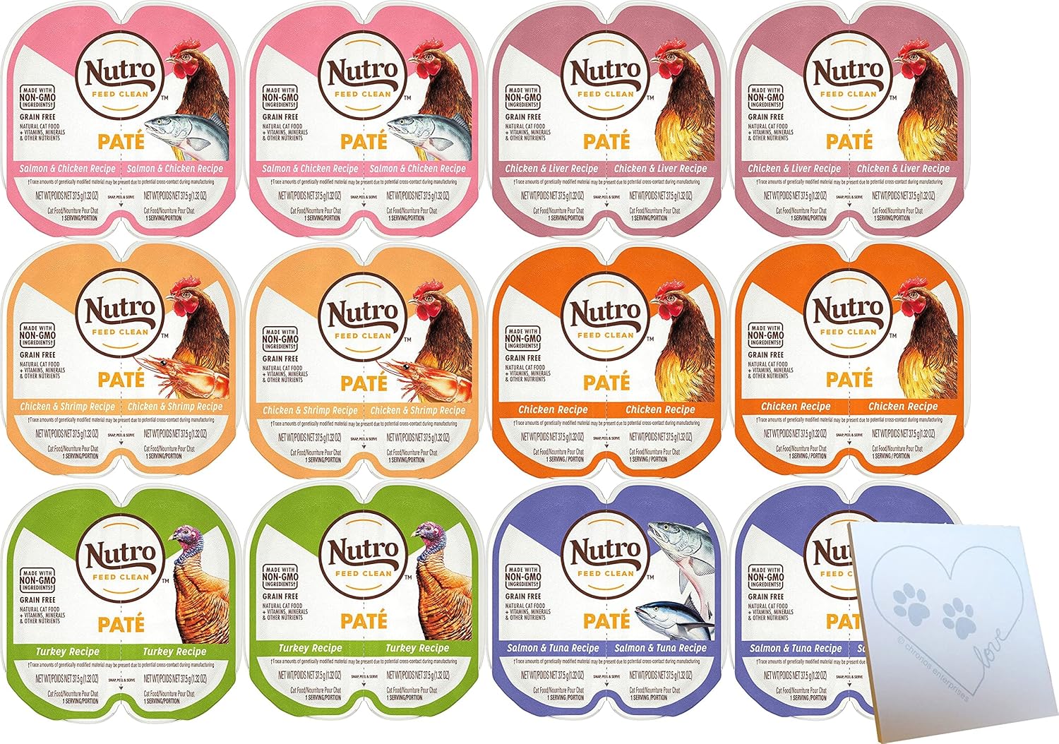 Nutro-Perfect Portions Grain Free Variety Pack - 6 Total Flavors: Real Salmon & Tuna, Chicken & Shrimp, Chicken & Liver, Turkey, Salmon and Chicken (12 cans Total, 24 Servings)