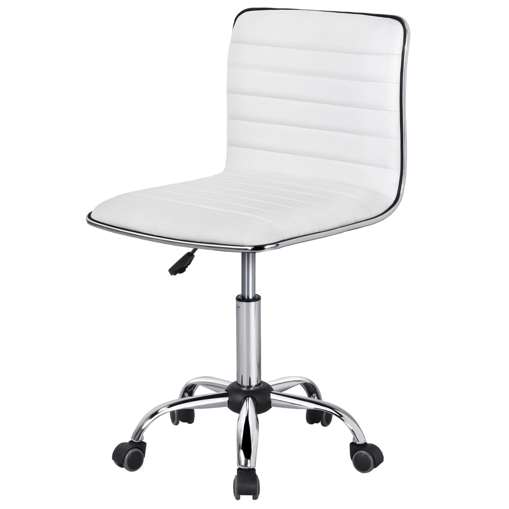 Alden Design Modern Adjustable Armless Faux Leather Swivel Office Chair, White