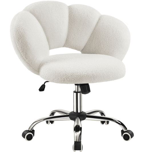 Alden Design Modern Armless Desk Chair with Adjustable Height, Boucle, White