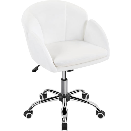 Alden Design Modern Rolling Desk Chair with Armrests for Home Office, Snowy