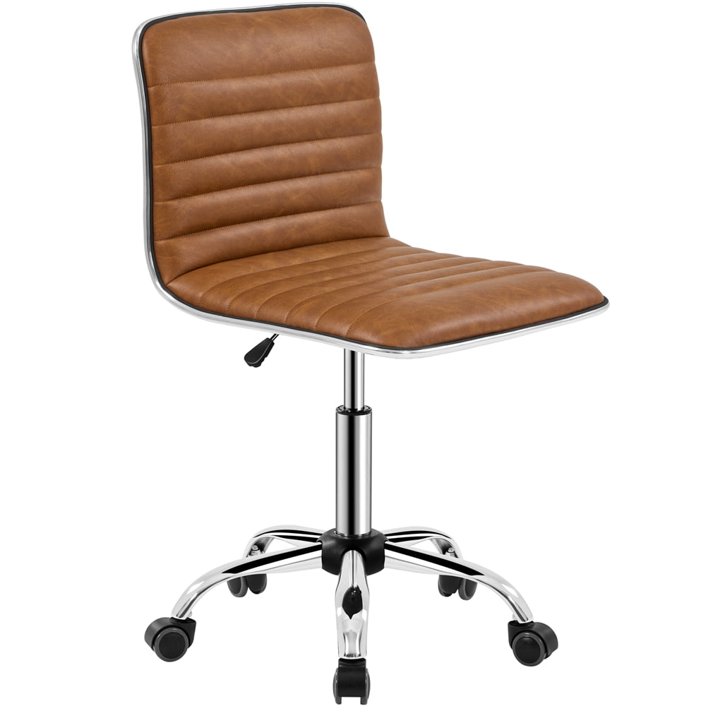 Alden Design PU Leather Armless Desk Chair with Wheels, Retro Brown