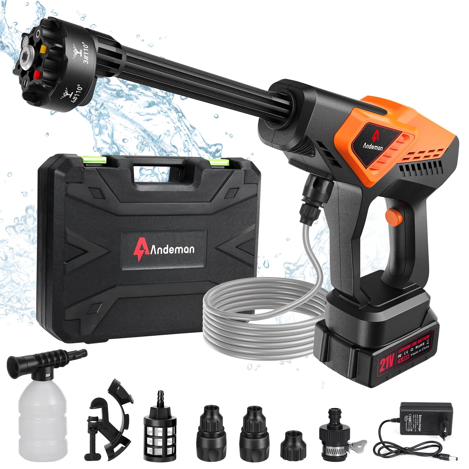 Audew (Andeman) 1080PSI 2.5 GPM Brushless Cordless Pressure Washer, Portable Washer Gun with 6-in-1 Nozzle, 4.0Ah Rechargeable Battery, 16.4FT Hose for Patio/Car/Fence Cleaning & Watering